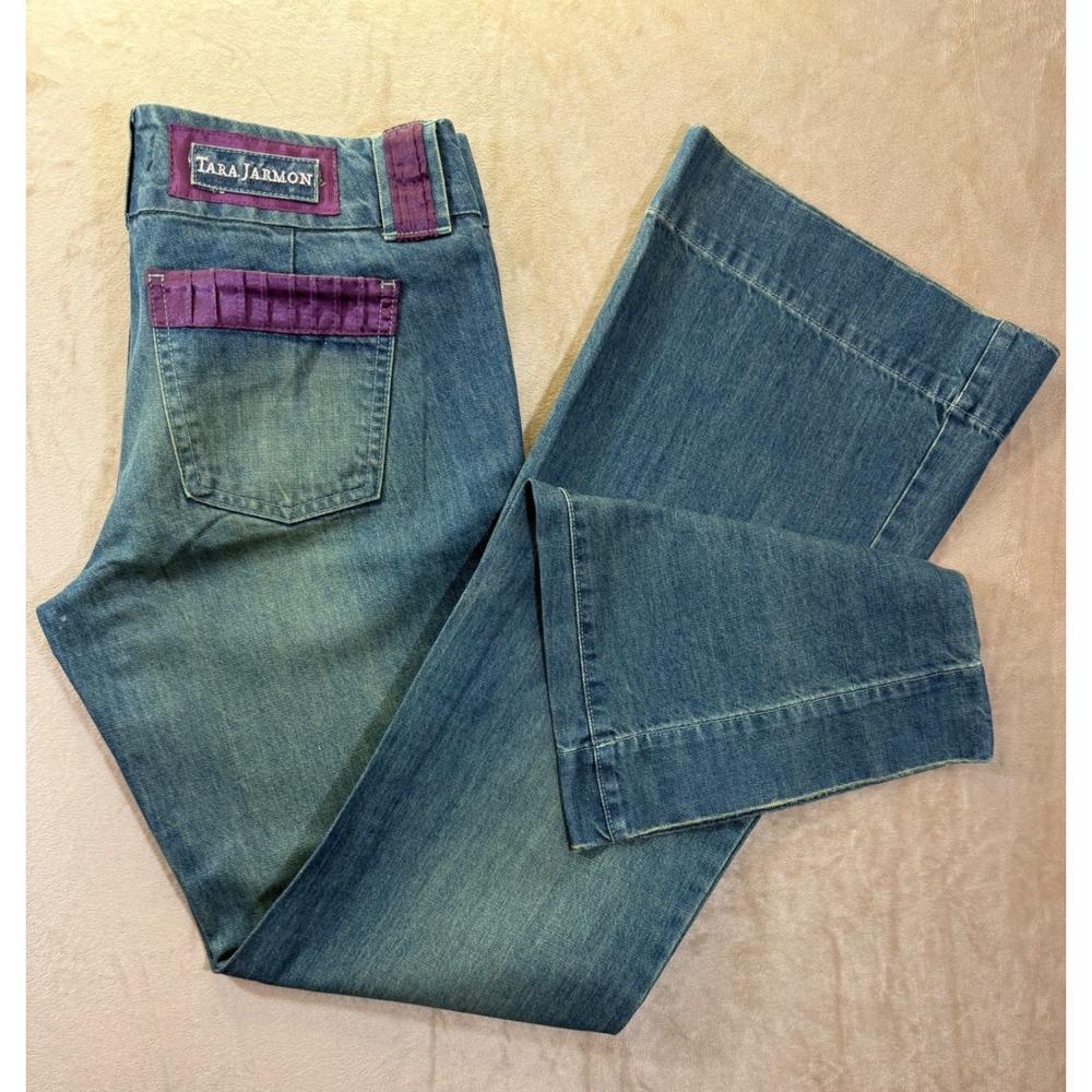 Tara Jarmon for Target Womens Wide Leg Jeans Purple Satin Trim Denim Blue Sz 11